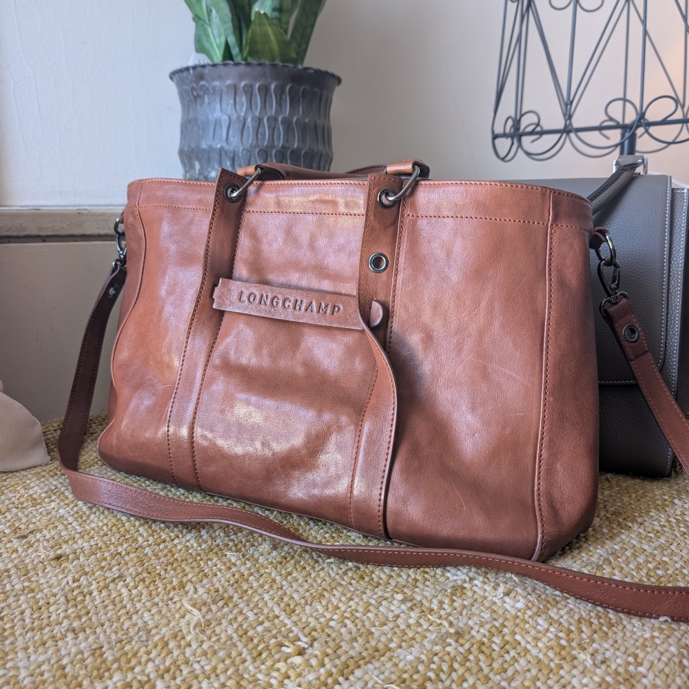 Longchamp 3D Brown Leather Crossbody Tote Bag